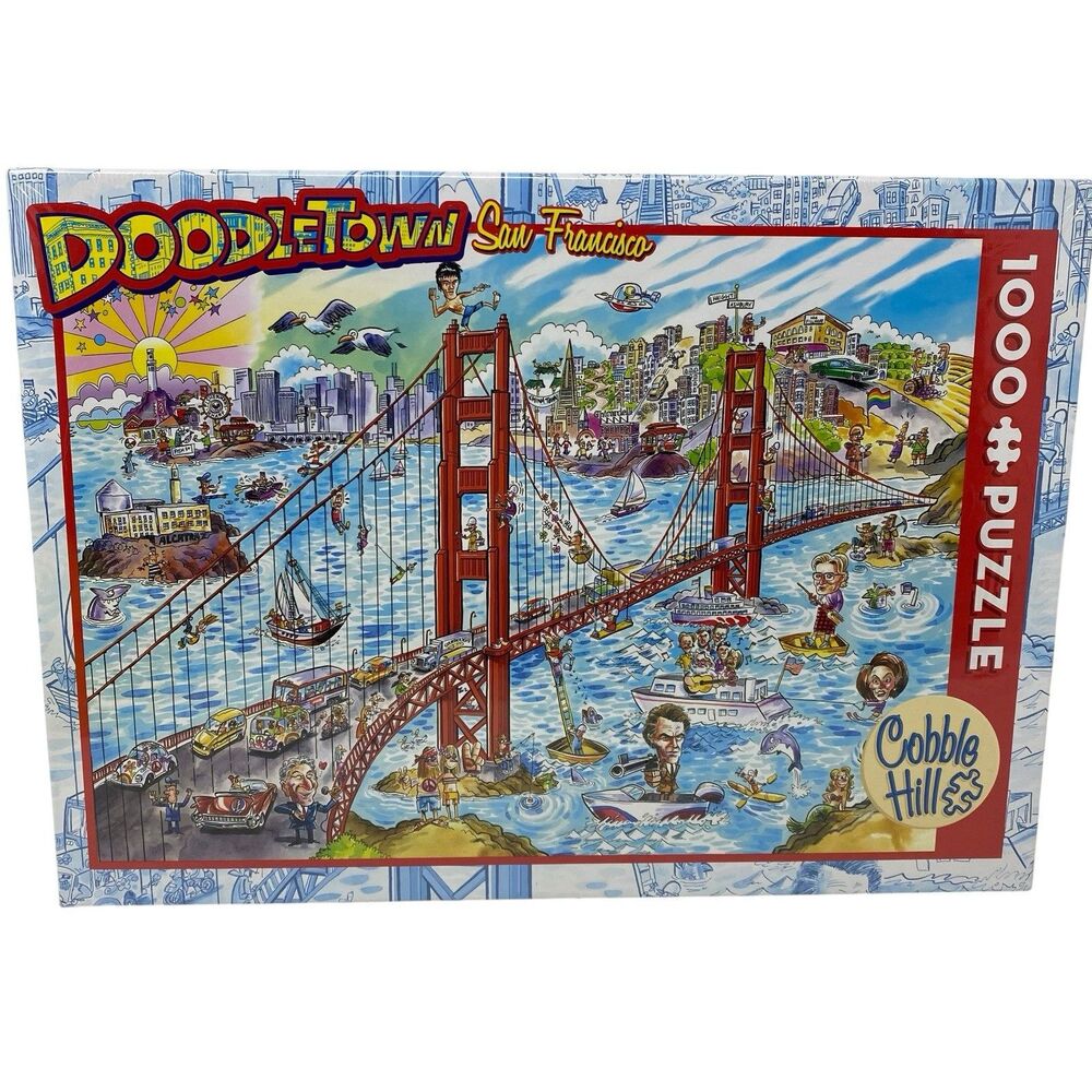 Cobble Hill Puzzle Doodletown San Francisco 1000 Piece Golden Gate Bridge New